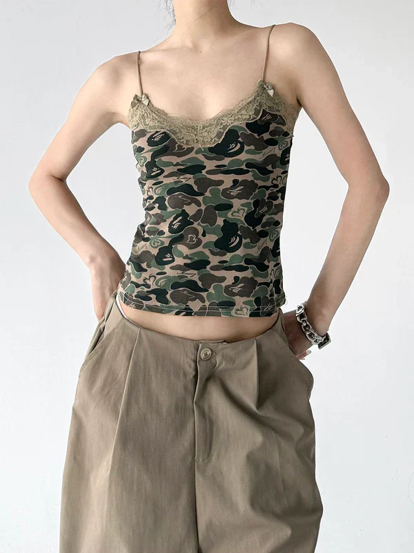 Camouflage Lace Trim Slim Camisole Tank - Image 2