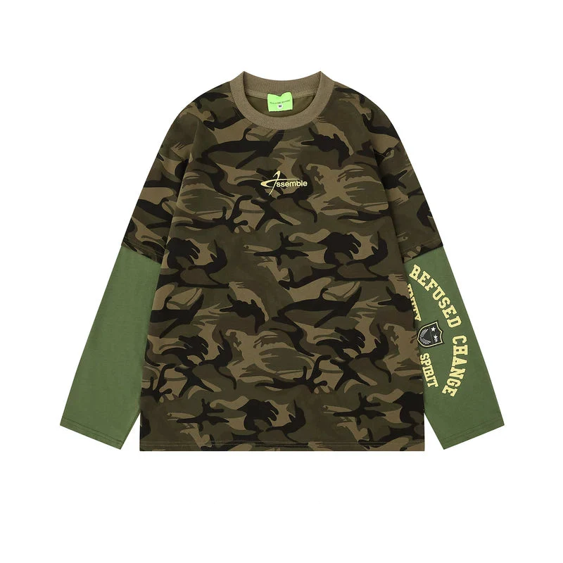Camouflage Patchwork Long Sleeve Pullover - Image 3