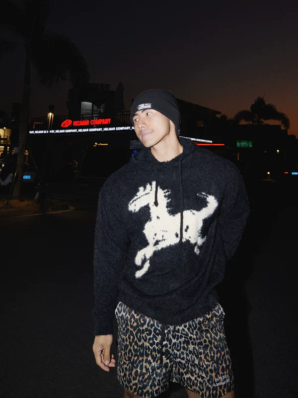 Cartoon Horse Graphic Knit Hooded Sweater - Image 2