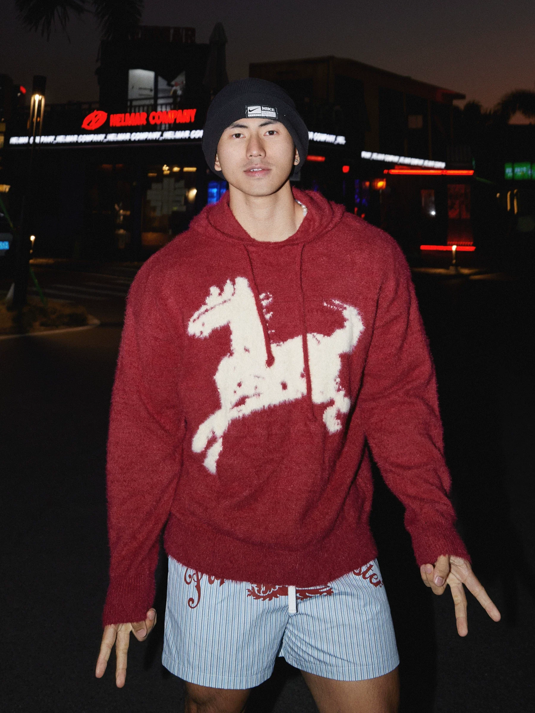 Cartoon Horse Graphic Knit Hooded Sweater - Image 3