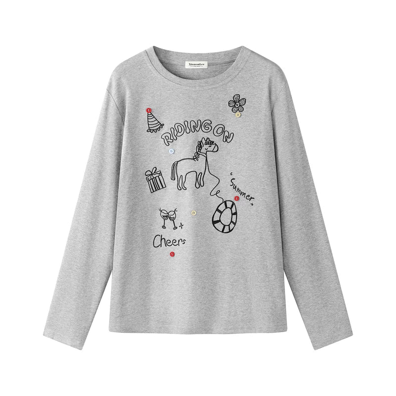 Cartoon Pony Embroidered Long Sleeve Top - Image 2