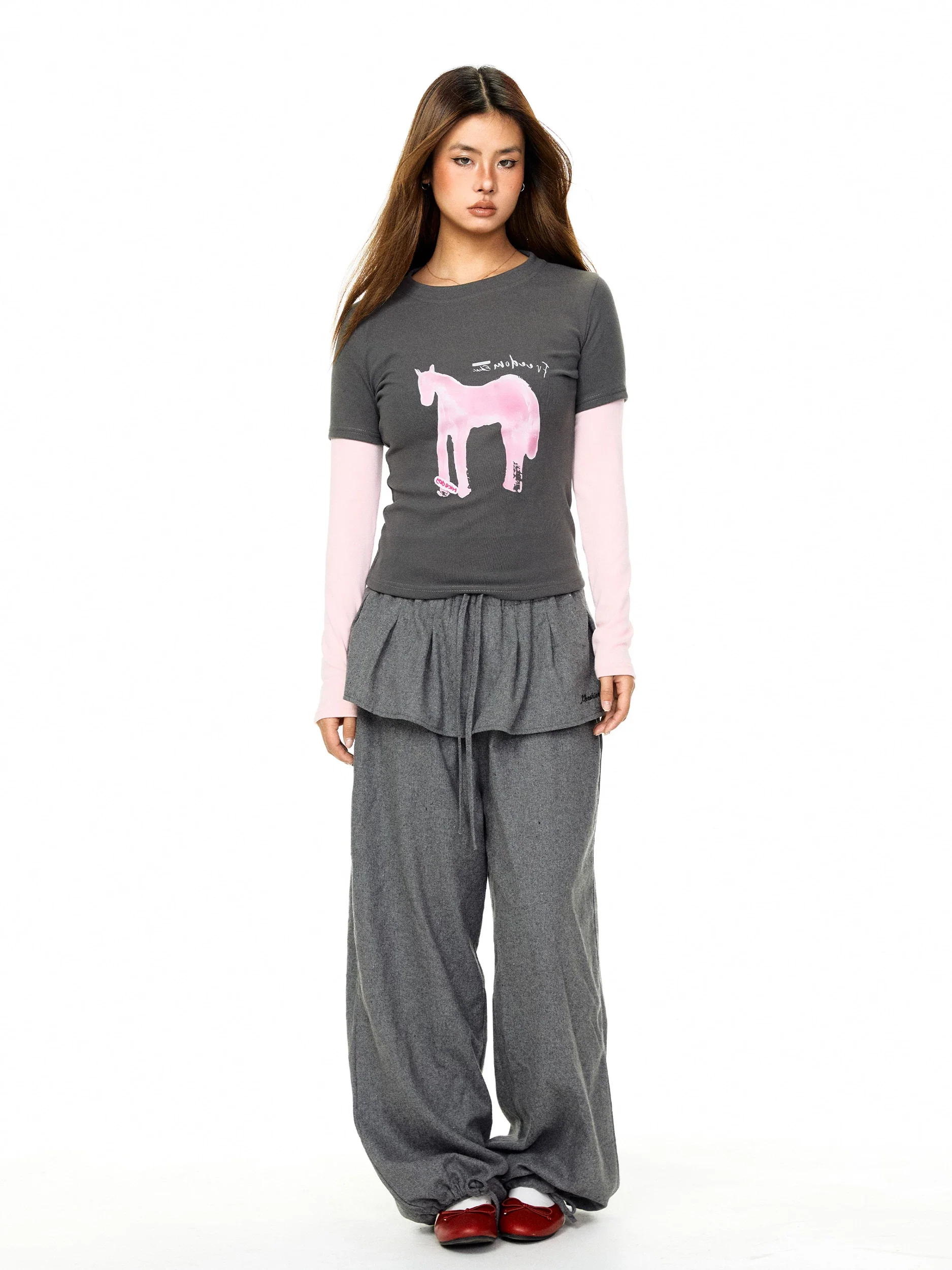 Cartoon Pony Print Faux Layered T-Shirt - Image 3