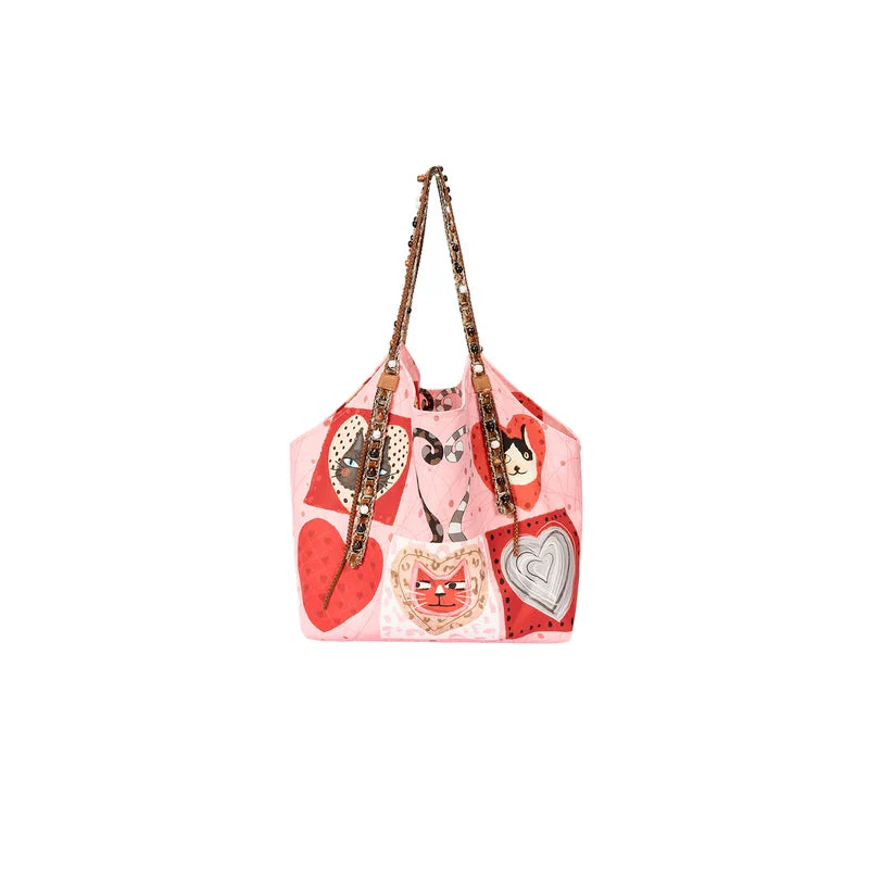 Cat Heart Print Large Capacity Shoulder Bag - Image 10