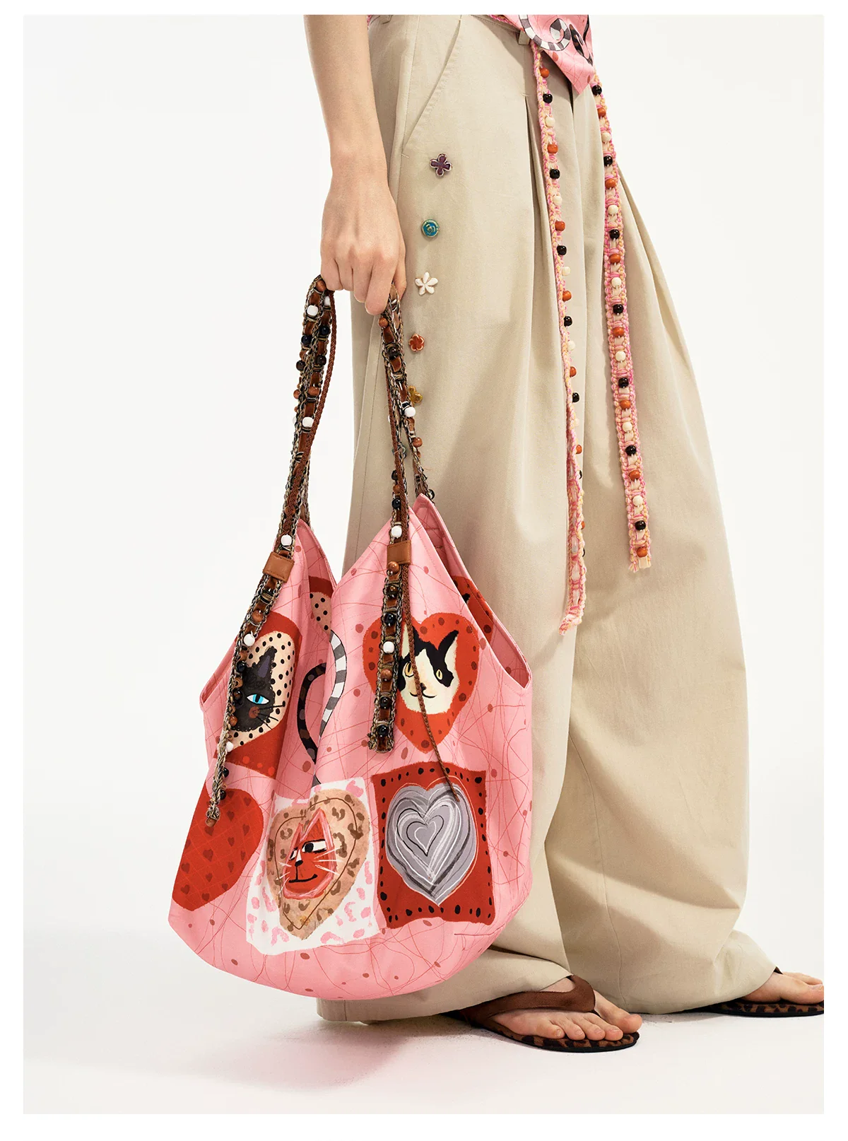 Cat Heart Print Large Capacity Shoulder Bag - Image 3