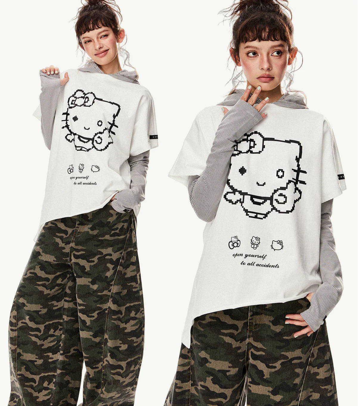 Cat Print Irregular Hem Turtleneck