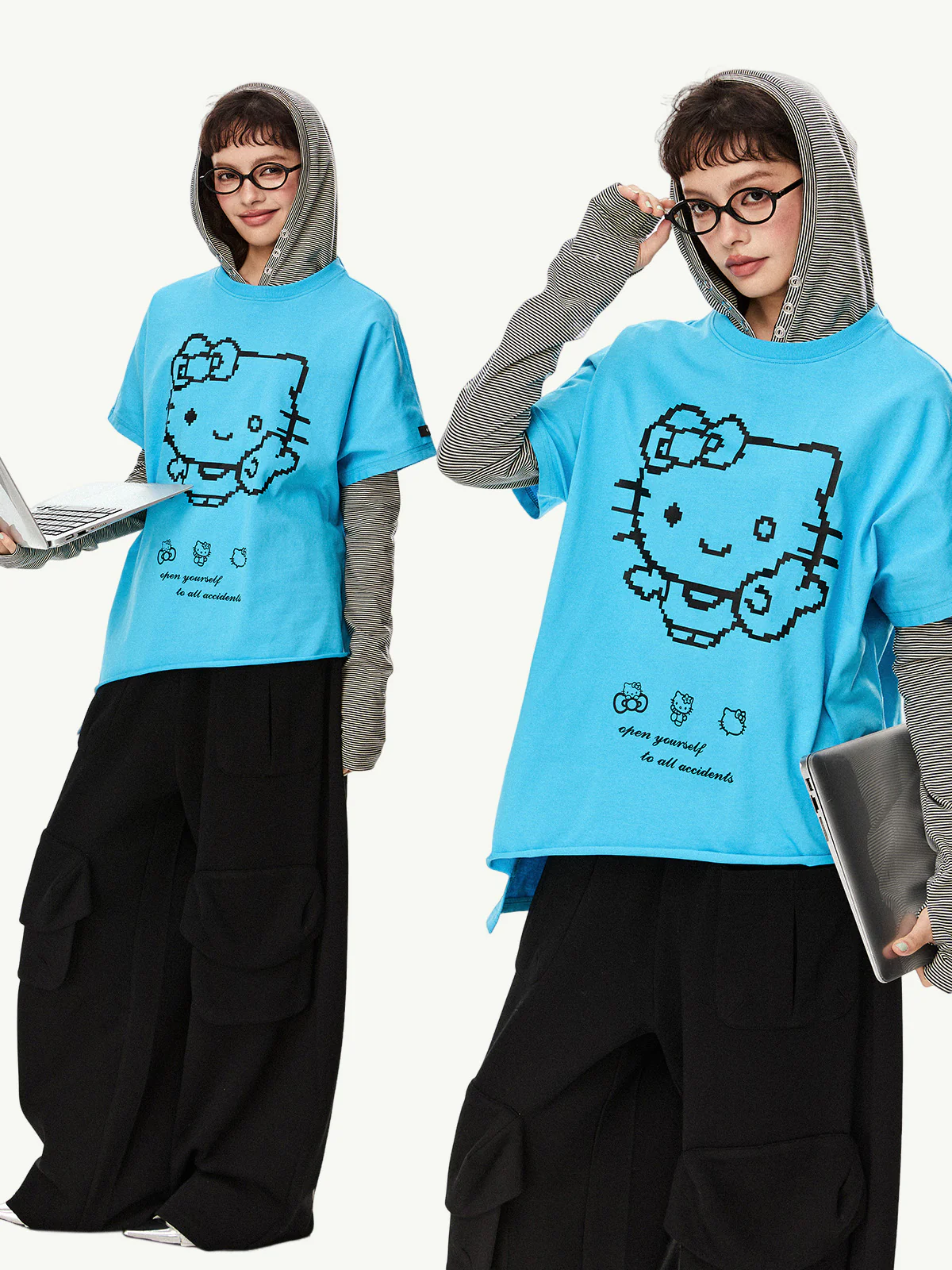 Cat Print Irregular Hem Turtleneck - Image 2