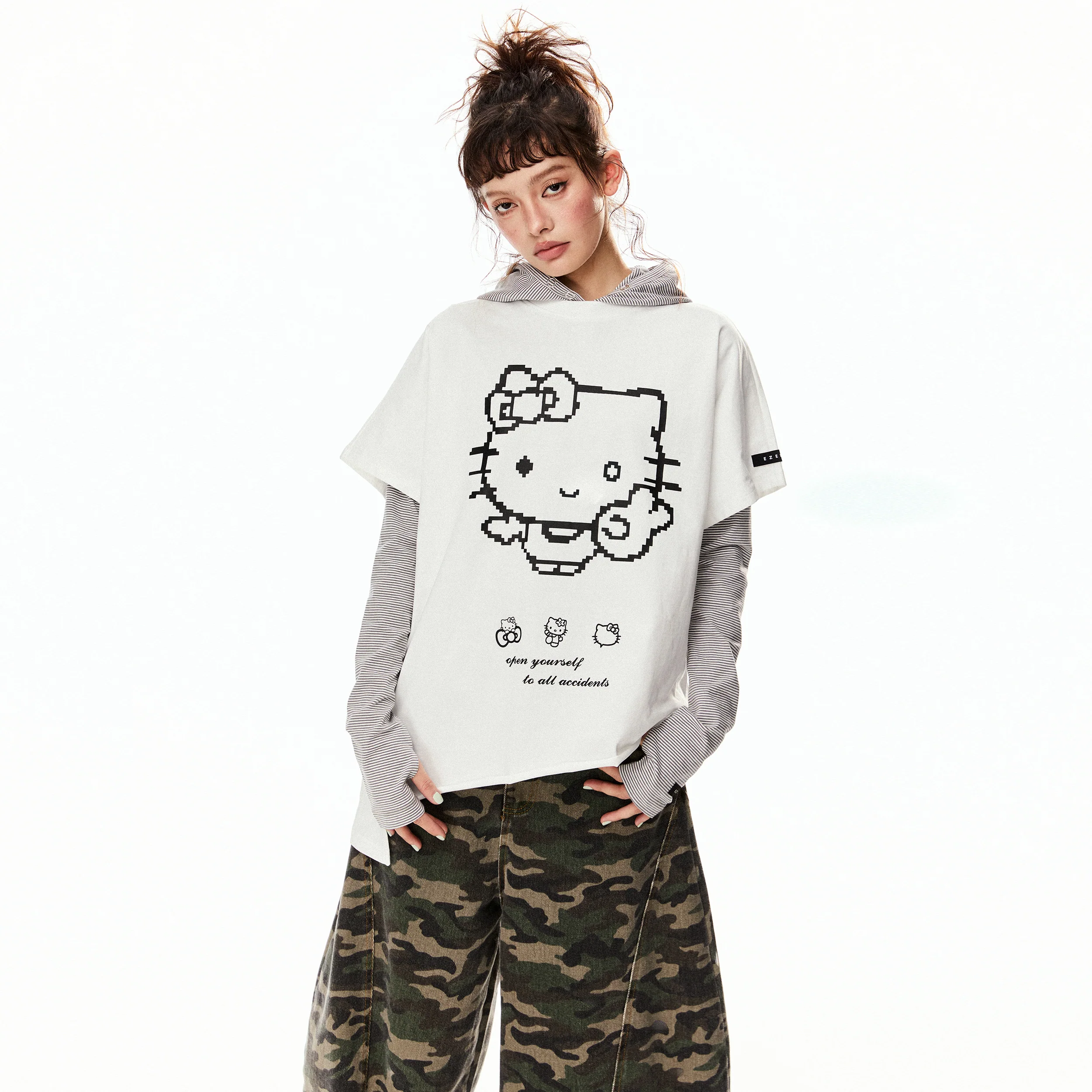 Cat Print Irregular Hem Turtleneck - Image 3