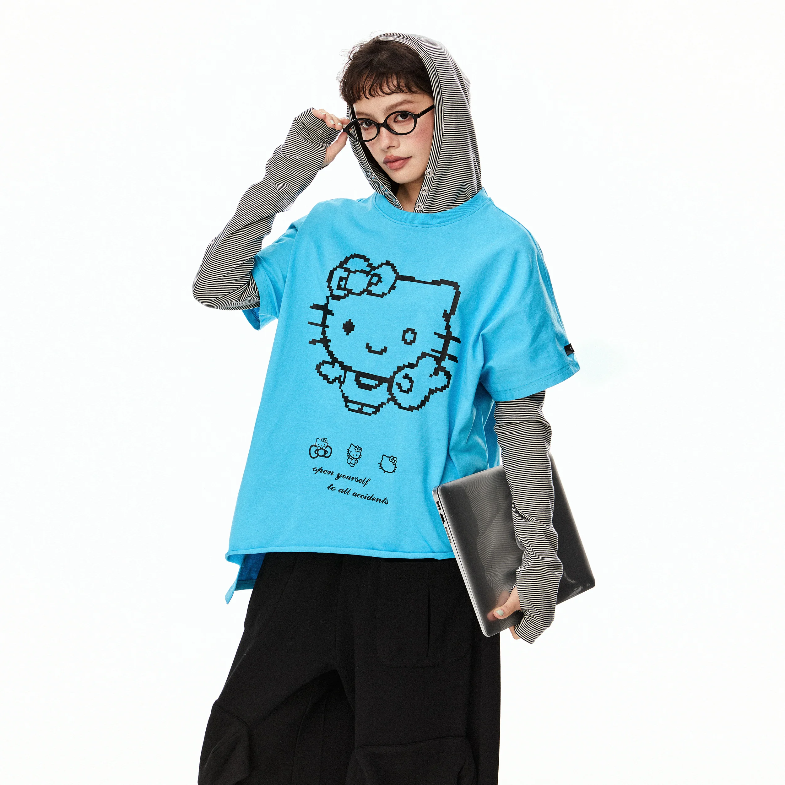 Cat Print Irregular Hem Turtleneck - Image 6