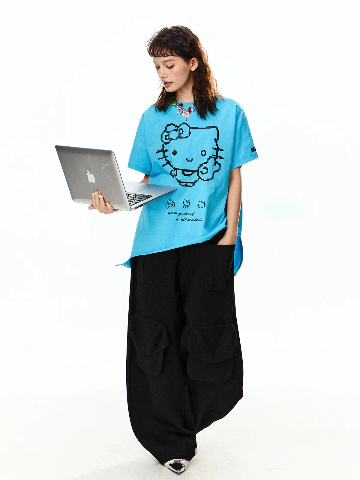 Cat Print Irregular Hem Turtleneck - Image 7