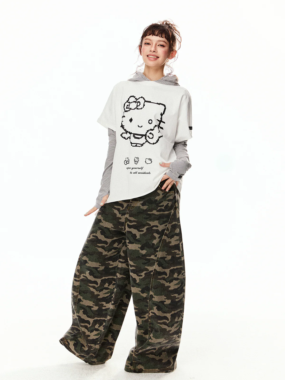 Cat Print Irregular Hem Turtleneck - Image 8