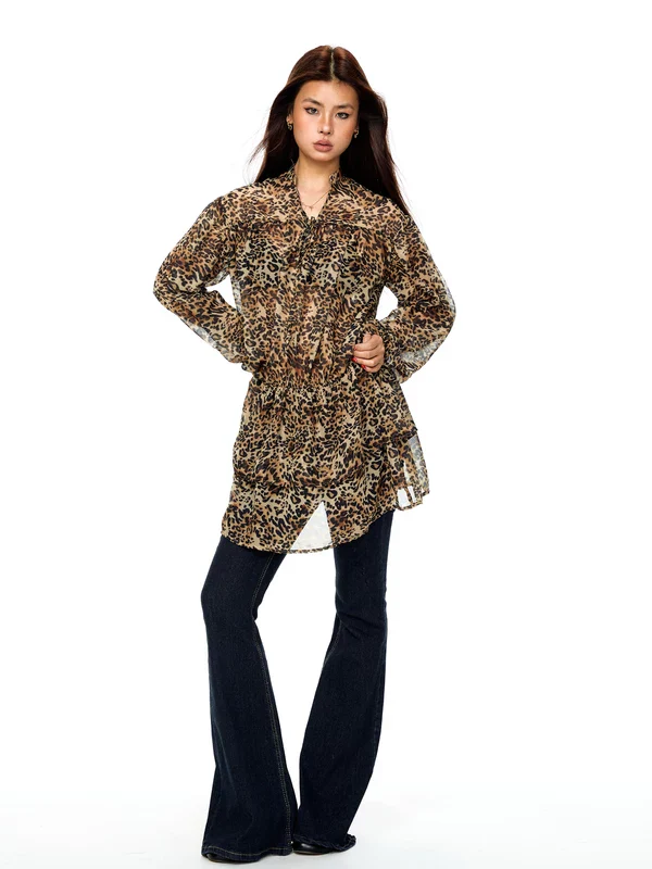 Chiffon Leopard Print Waist-Cinching Dress - Image 6