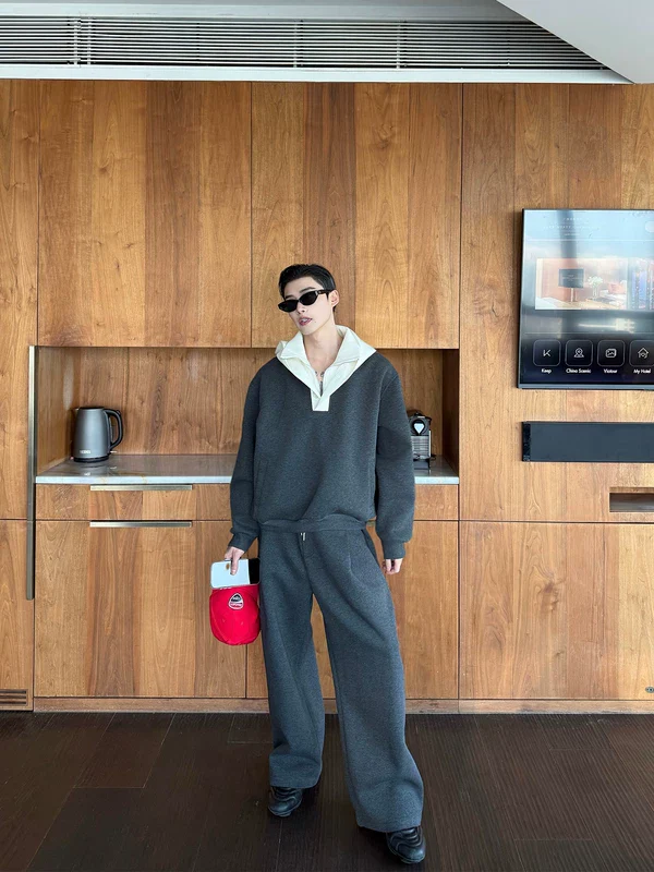 Collared Hoodie and Wide-Leg Sweatpants