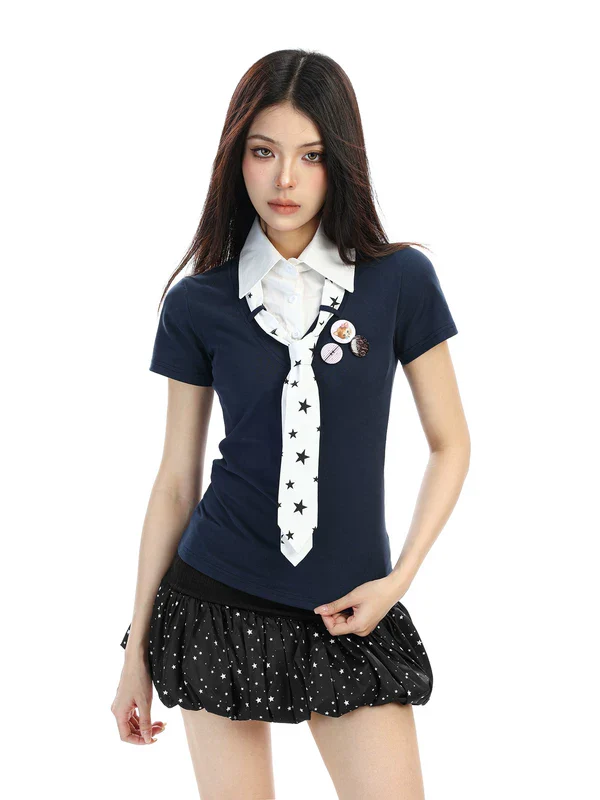 Star Tie Collared Short-Sleeve Shirt - Image 4
