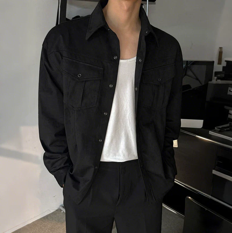Collared Workwear Shirt Jacket with Pockets