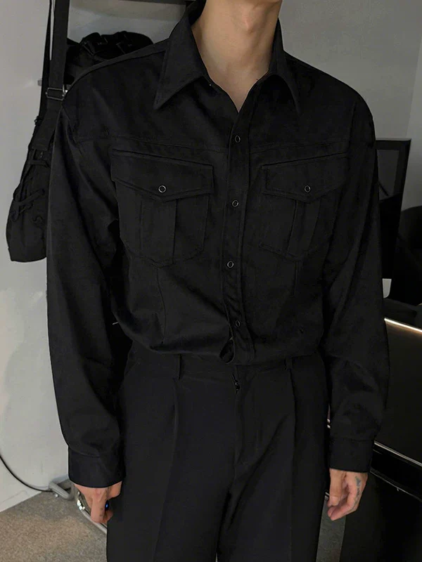 Collared Workwear Shirt Jacket with Pockets - Image 2