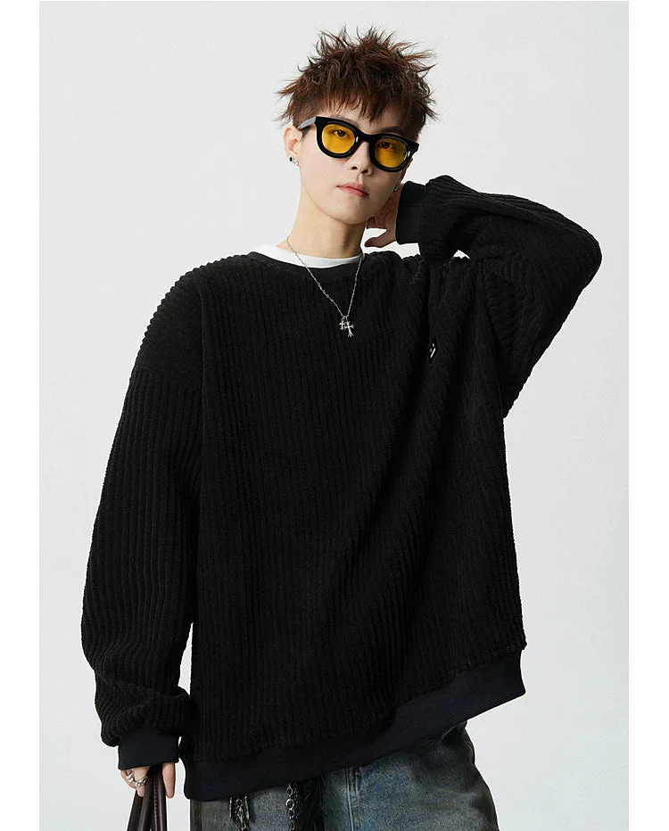 Corduroy Crew Neck Oversized Sweatshirt - Image 6