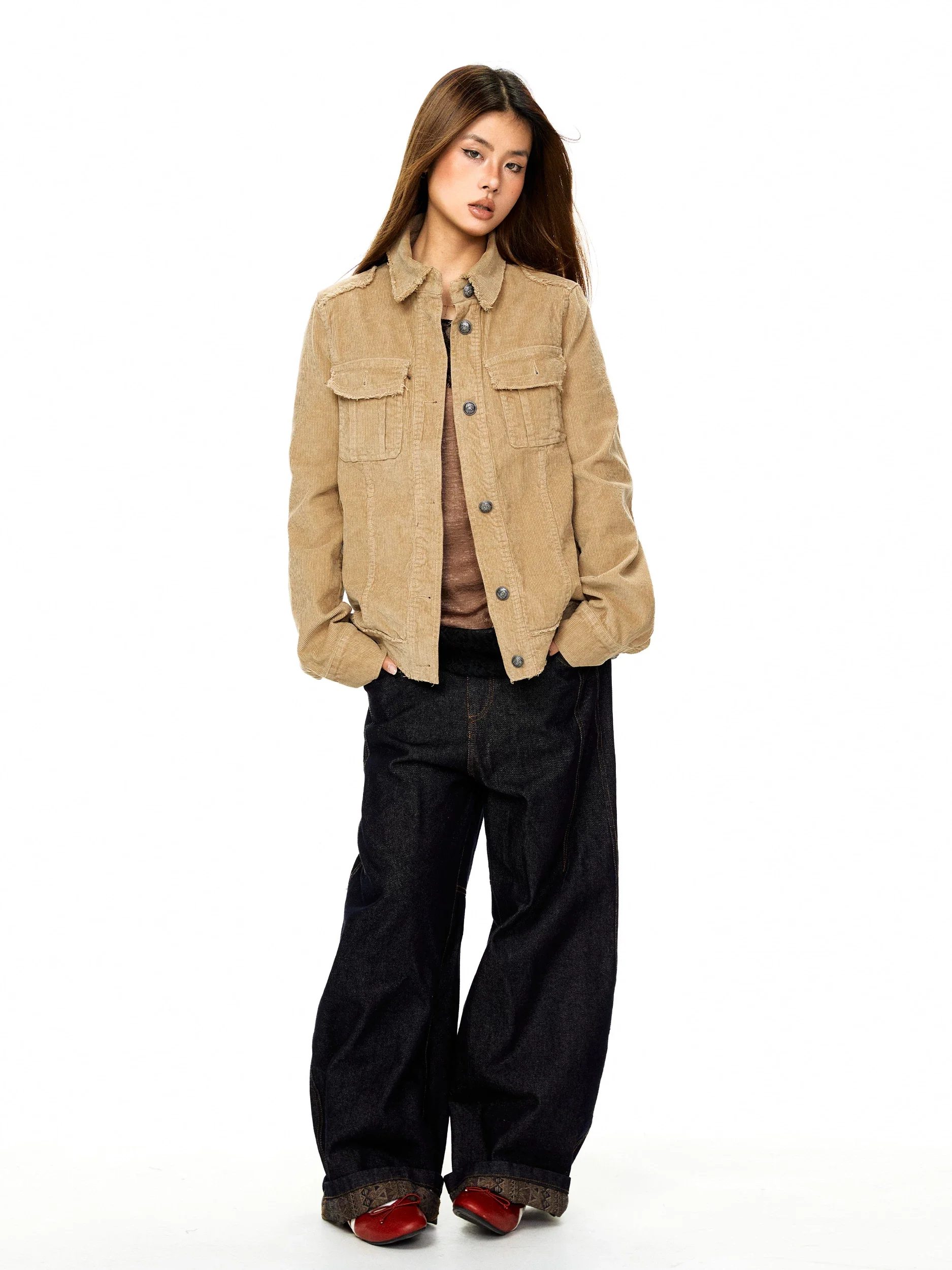 Corduroy Frayed Hem Work Jacket - Image 6