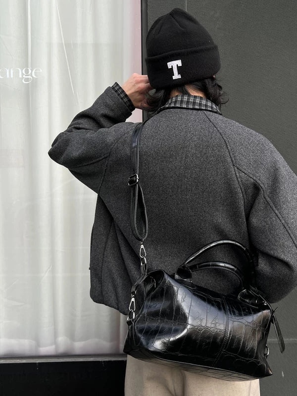 Crocodile Embossed Leather Boston Bag - Image 2