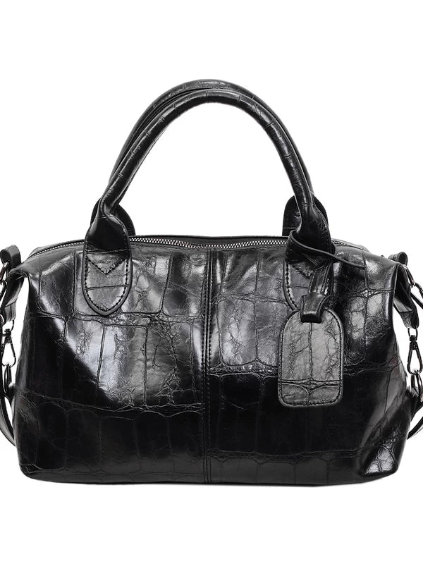 Crocodile Embossed Leather Boston Bag - Image 8