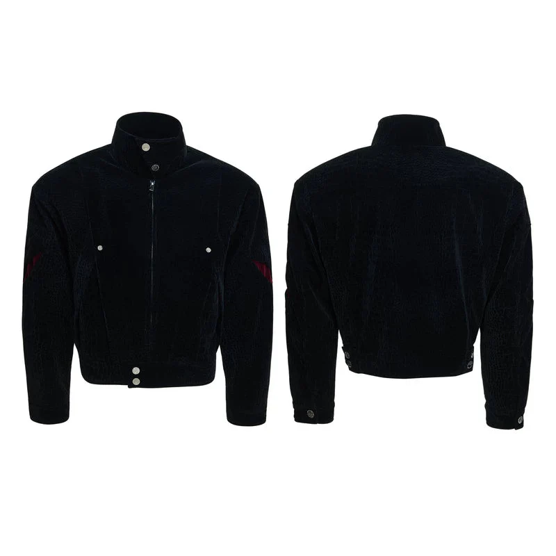 Crocodile-Pattern Velvet Short Wide Jacket - Image 3