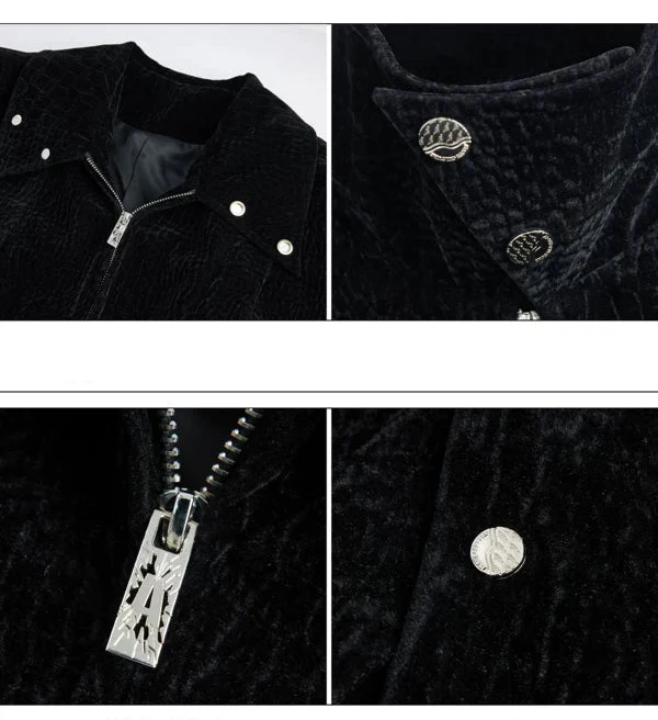 Crocodile-Pattern Velvet Short Wide Jacket - Image 5