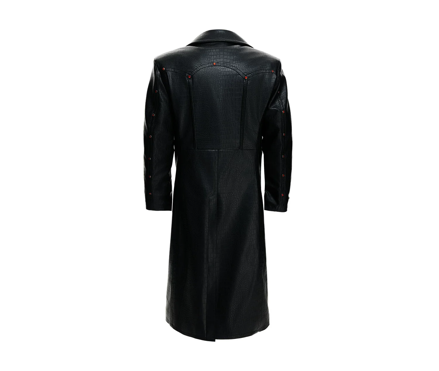 Crocodile Textured Long Leather Trench Coat - Image 2