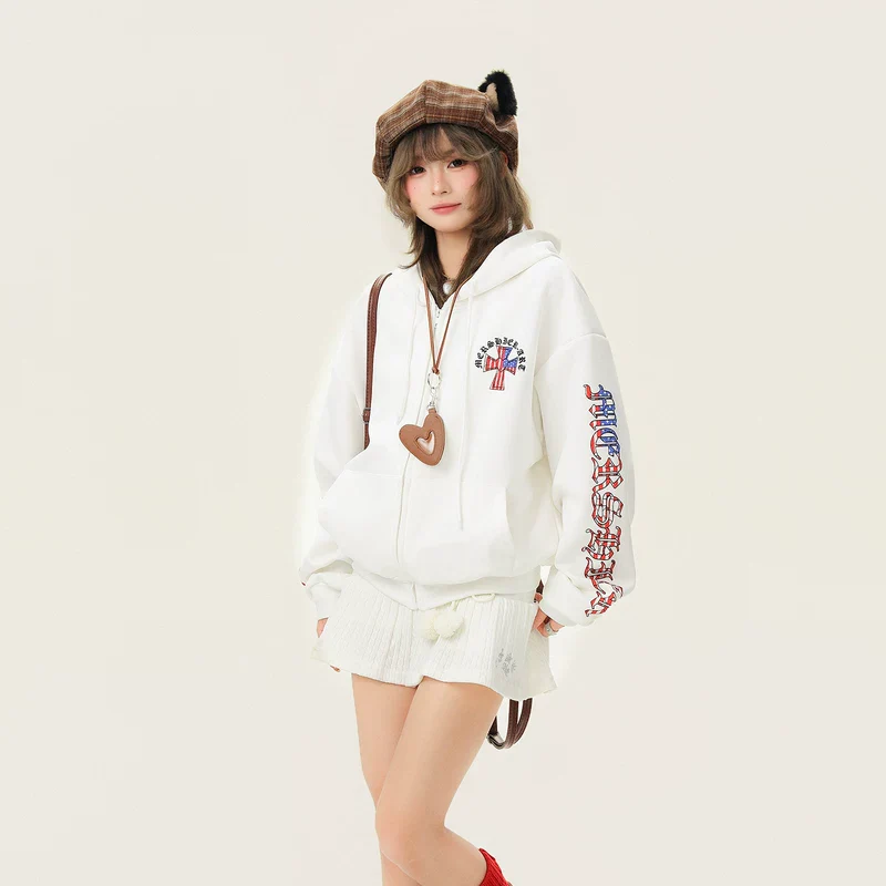 Cross Print Zip Up Hooded Cardigan - Image 6