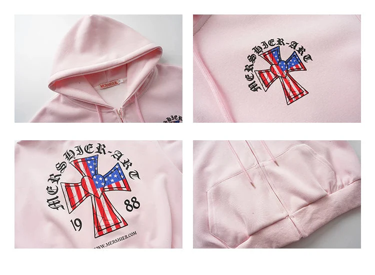 Cross Print Zip Up Hooded Cardigan - Image 9