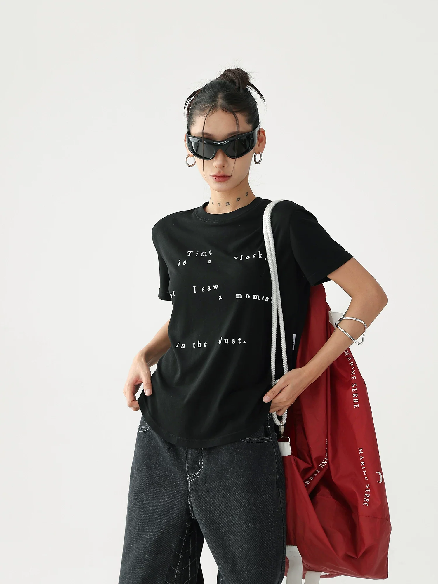 Curved Hem Letter Print Short-Sleeve T-Shirt - Image 12