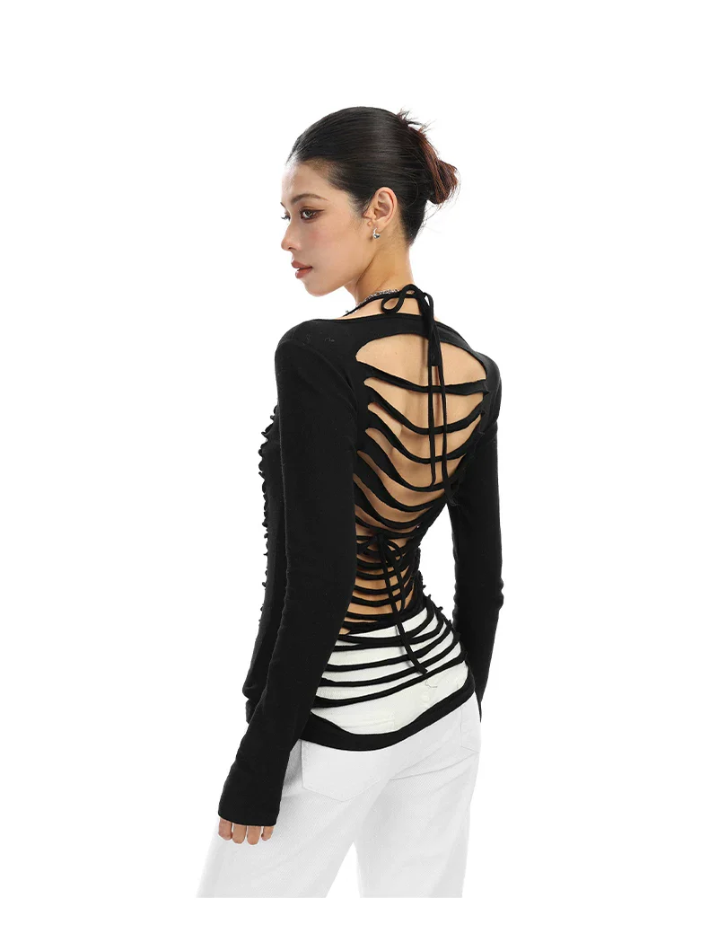 Cutout Backless Long Sleeve Top