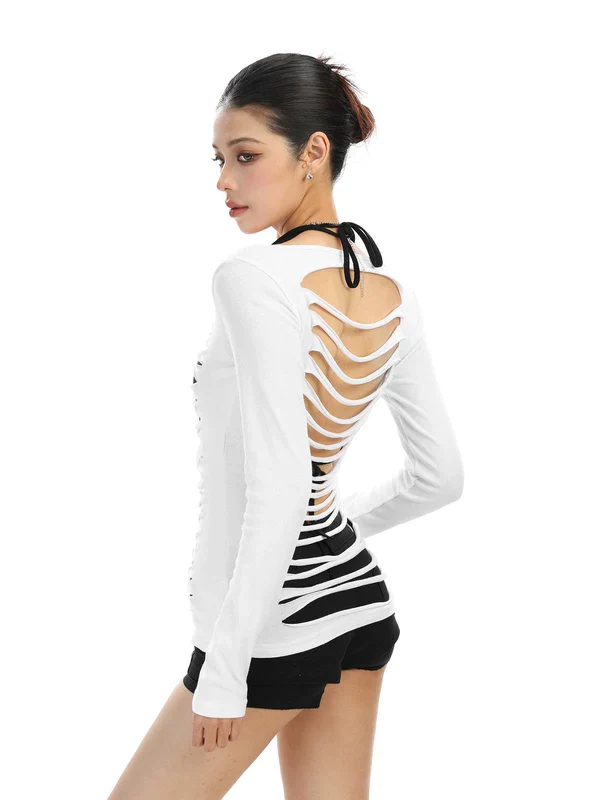 Cutout Backless Long Sleeve Top - Image 6