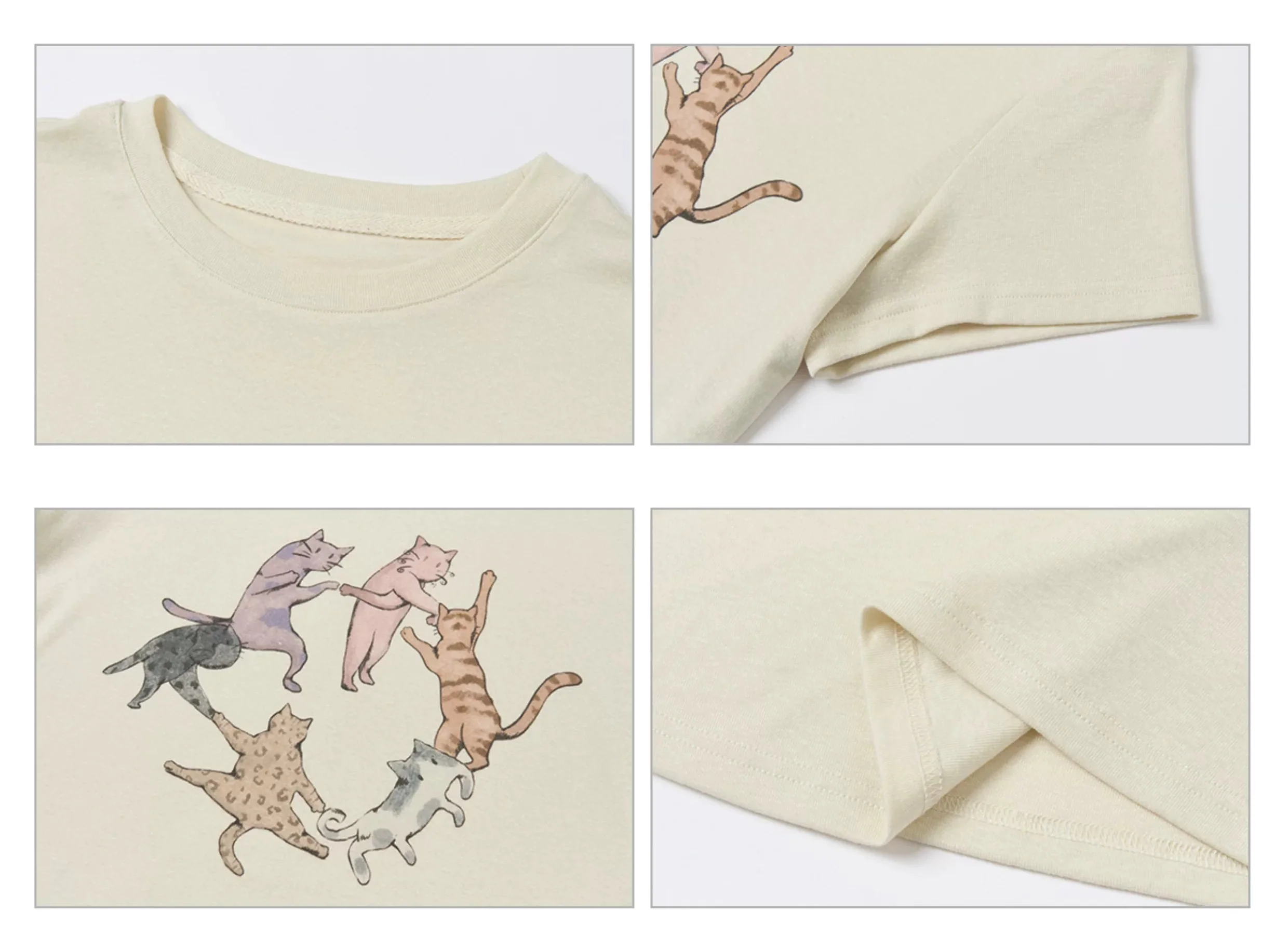 Dancing Cat Graphic Lyocell Linen T-Shirt - Image 11