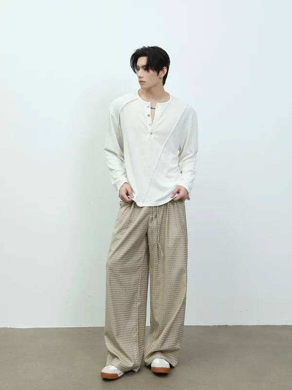 Deconstructed Long Sleeve Henley Shirt - Image 11