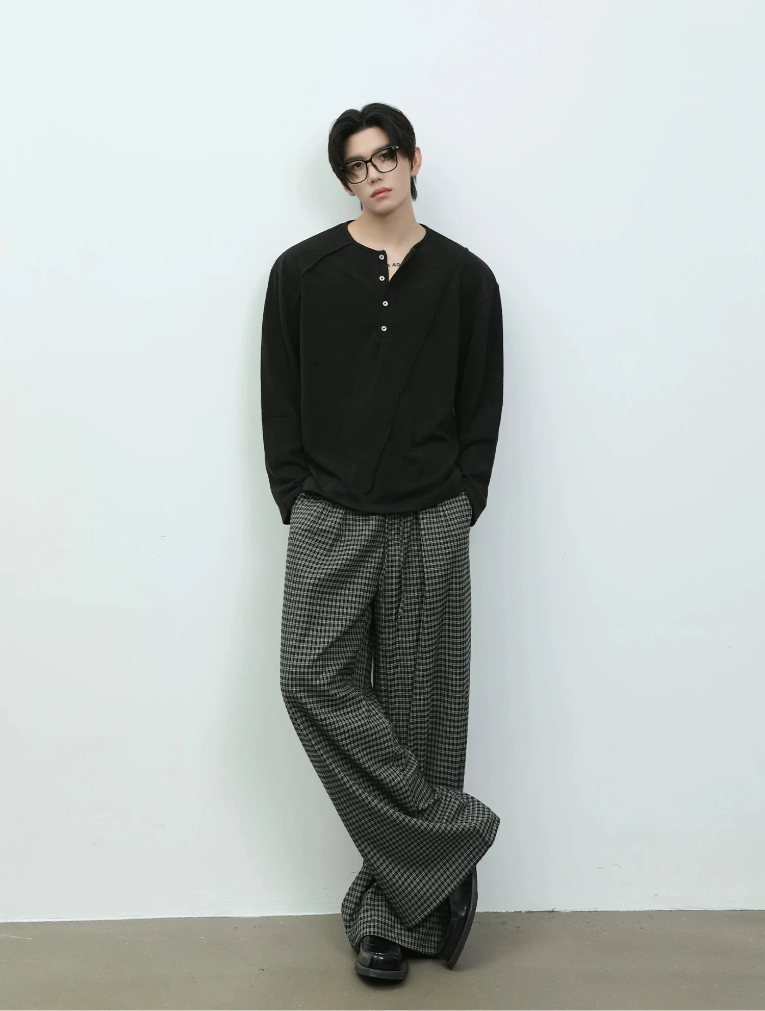 Deconstructed Long Sleeve Henley Shirt - Image 12