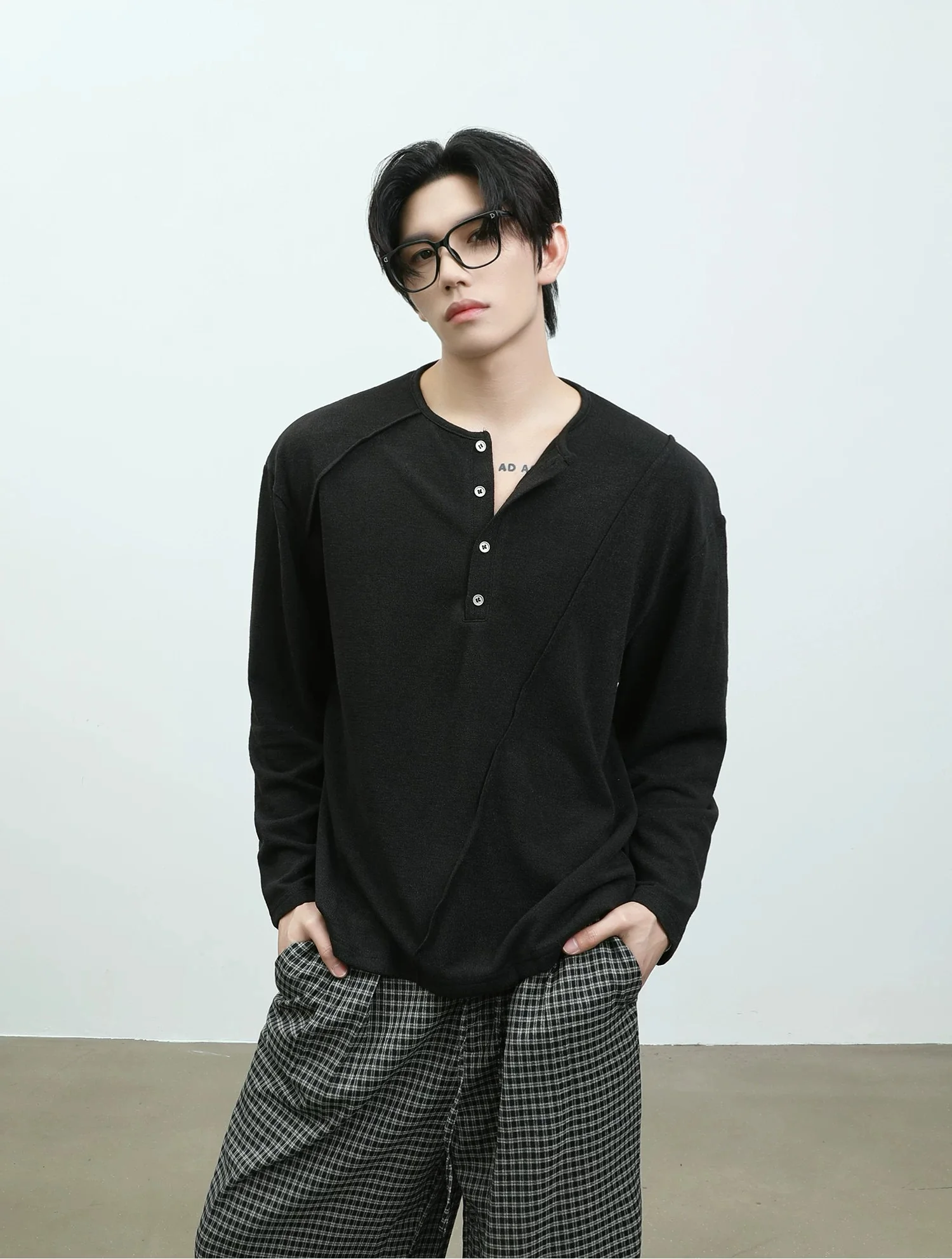 Deconstructed Long Sleeve Henley Shirt - Image 6