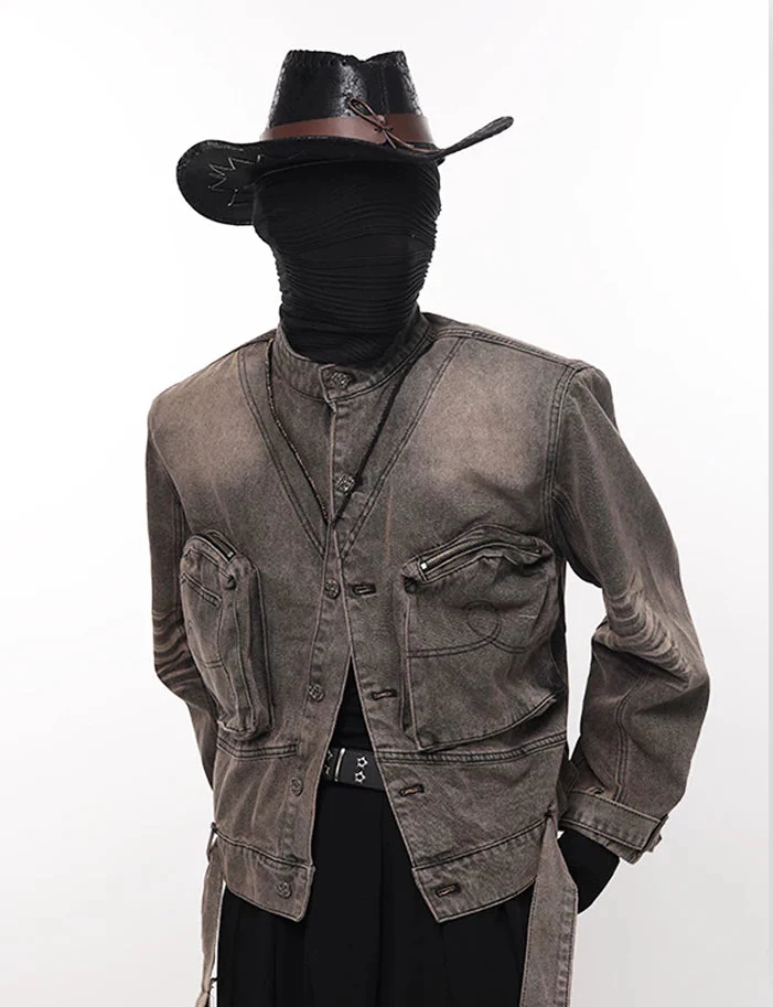 Patchwork Pleated Denim Jacket - Image 4