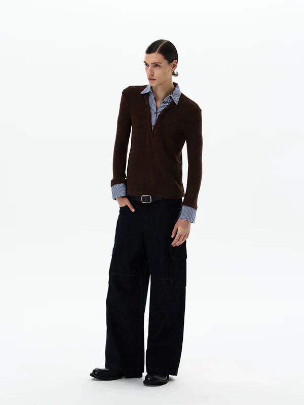 Deep V Faux Two-Piece Knit Shirt - Image 5