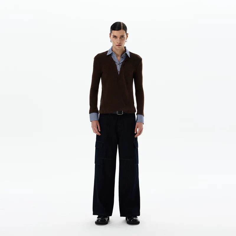 Deep V Faux Two-Piece Knit Shirt - Image 7
