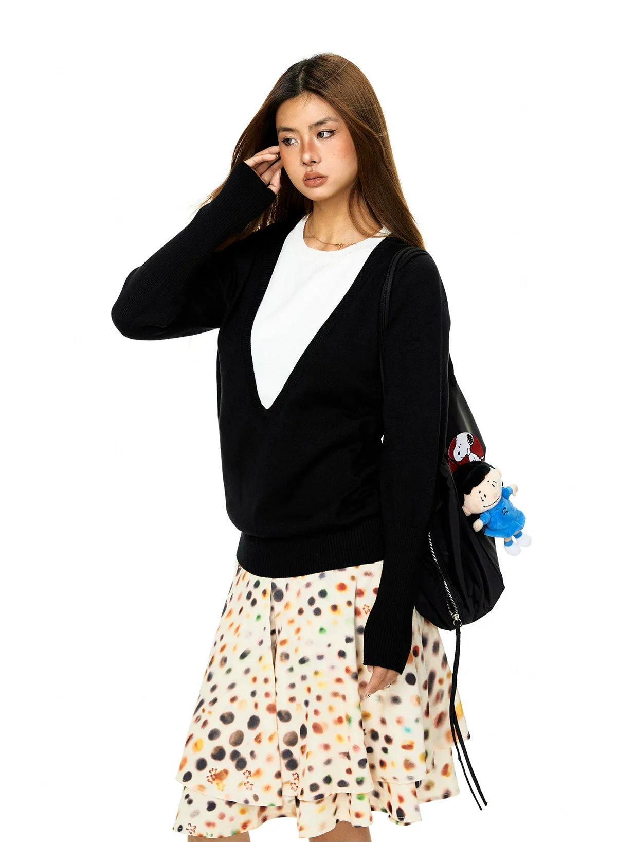 Deep V-Neck Two-Piece Knit Sweater - Image 4
