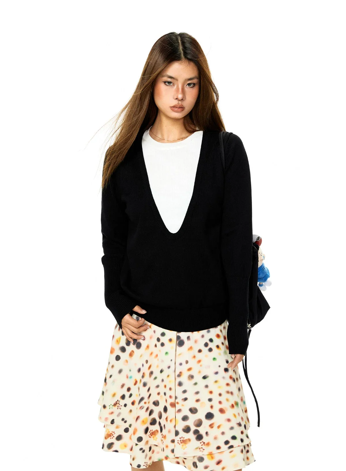 Deep V-Neck Two-Piece Knit Sweater - Image 6