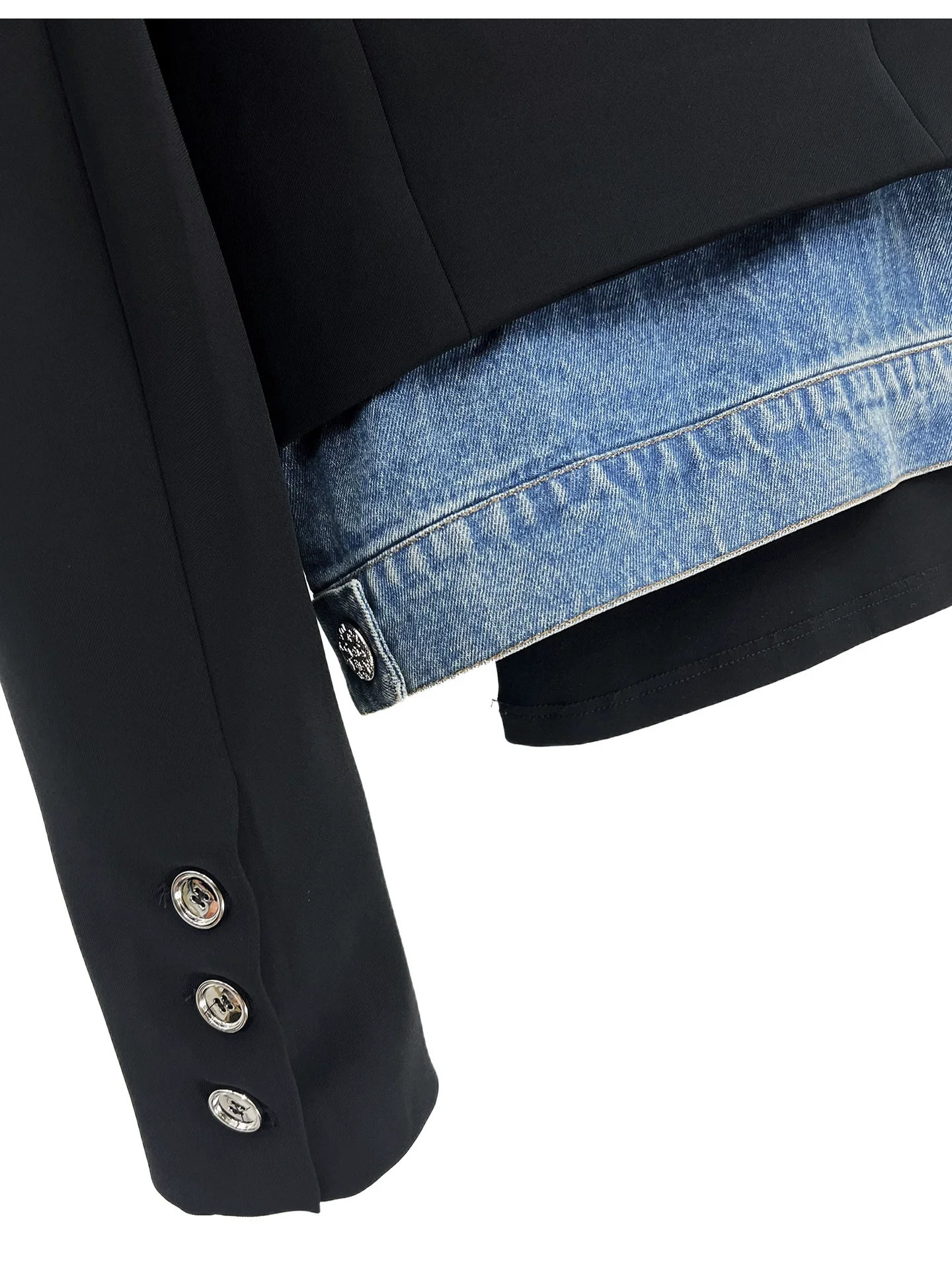Denim Panel Short Suit Jacket - Image 5