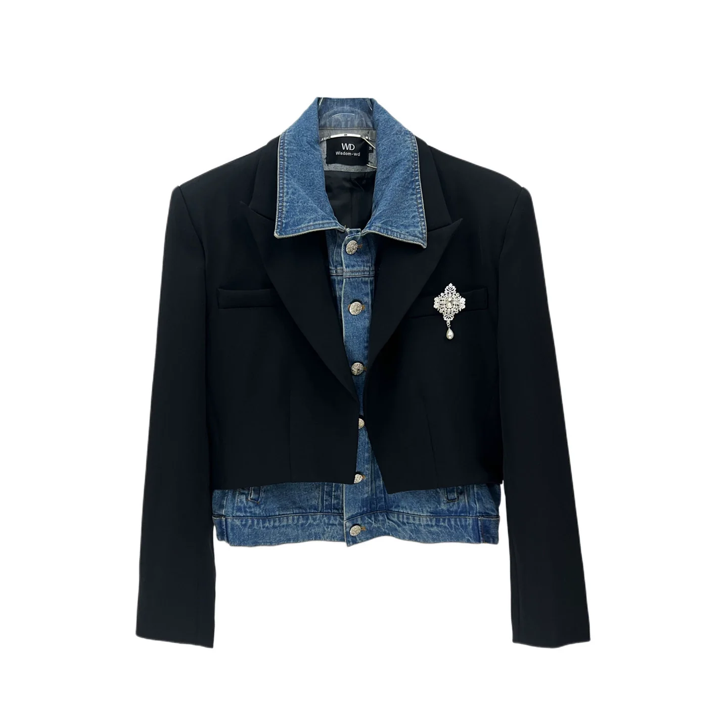 Denim Panel Short Suit Jacket - Image 6