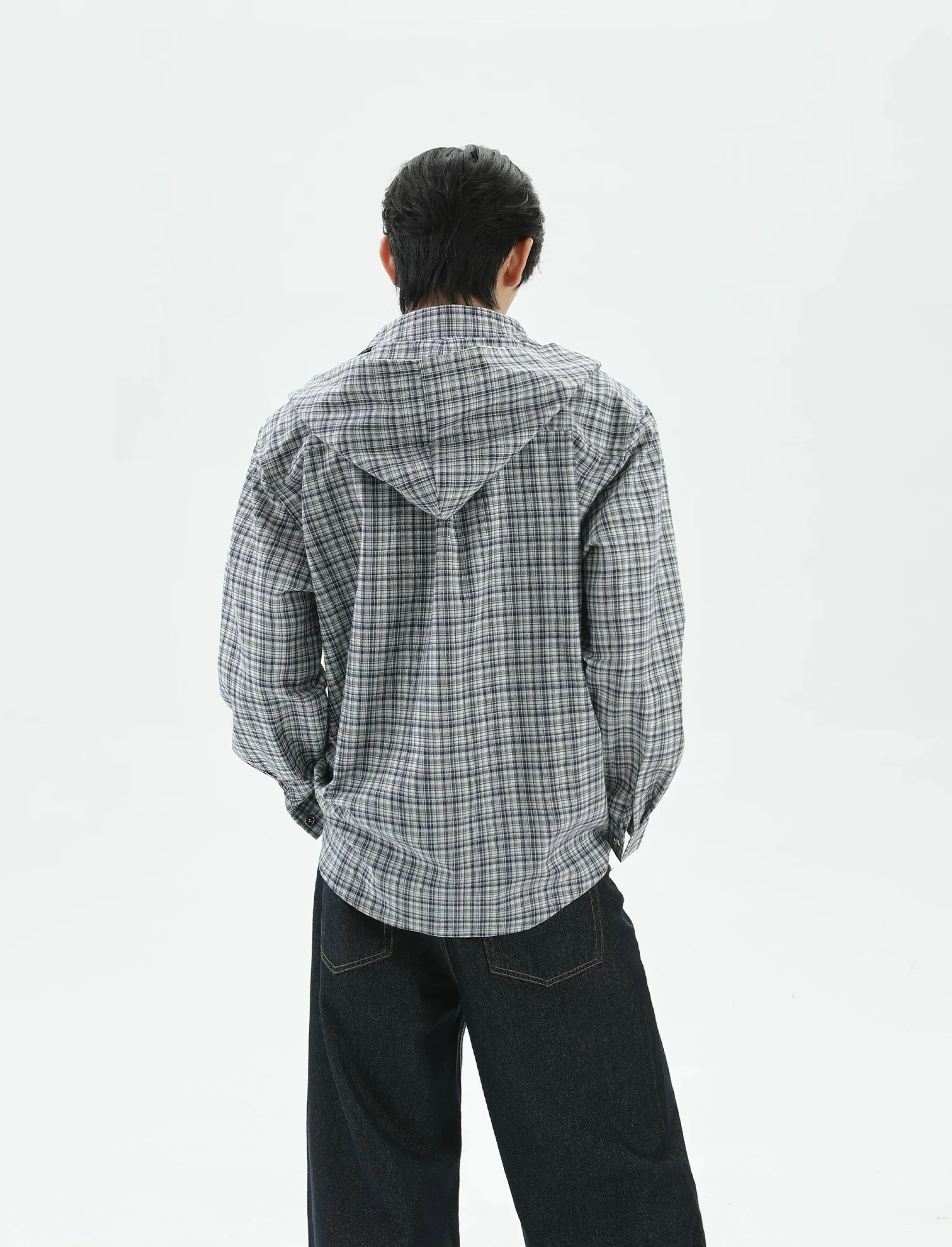 Detachable Hood Plaid Long-Sleeve Shirt - Image 6