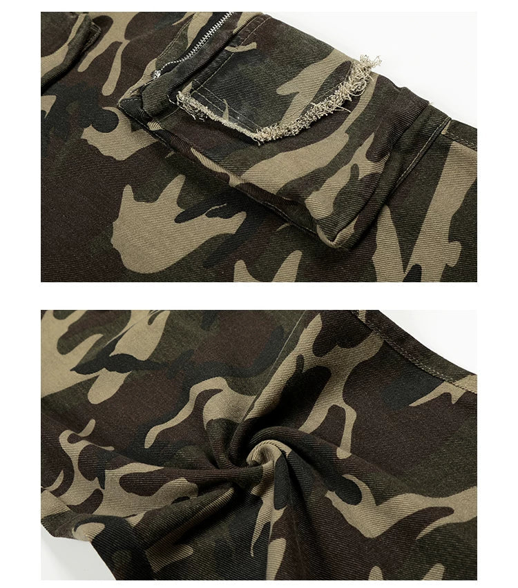 Distressed Camouflage Wide Leg Cargo Pants - Image 9