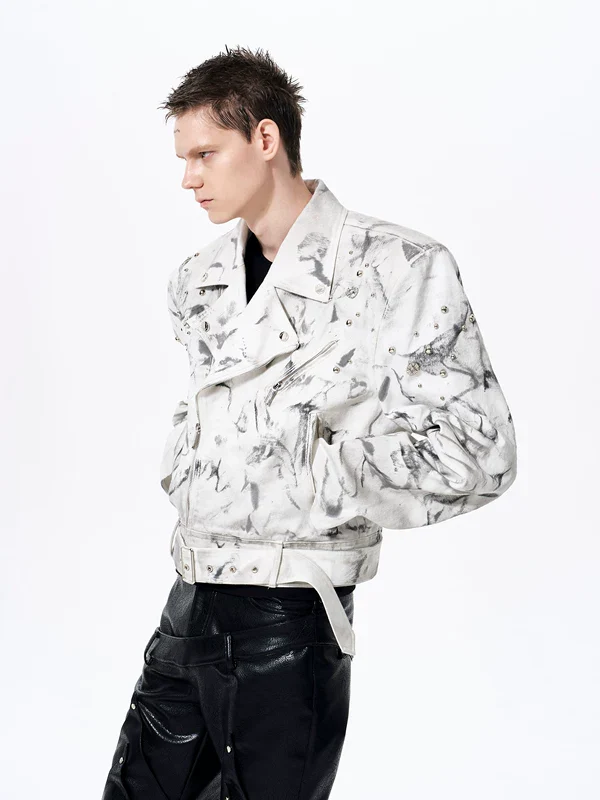 Distressed Denim Biker Jacket - Image 2