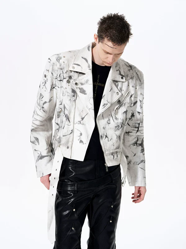 Distressed Denim Biker Jacket - Image 3