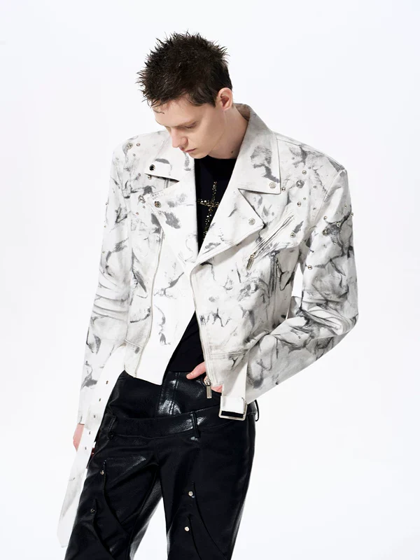 Distressed Denim Biker Jacket - Image 4