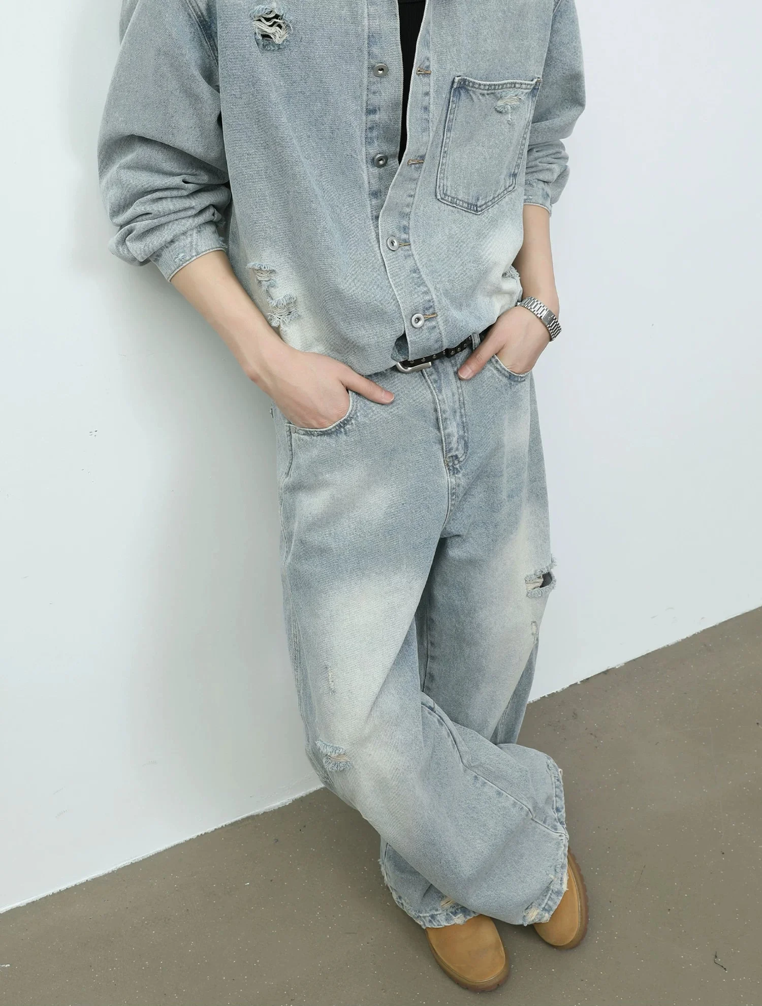 Distressed Denim Jacket and Wide-Leg Pants - Image 7