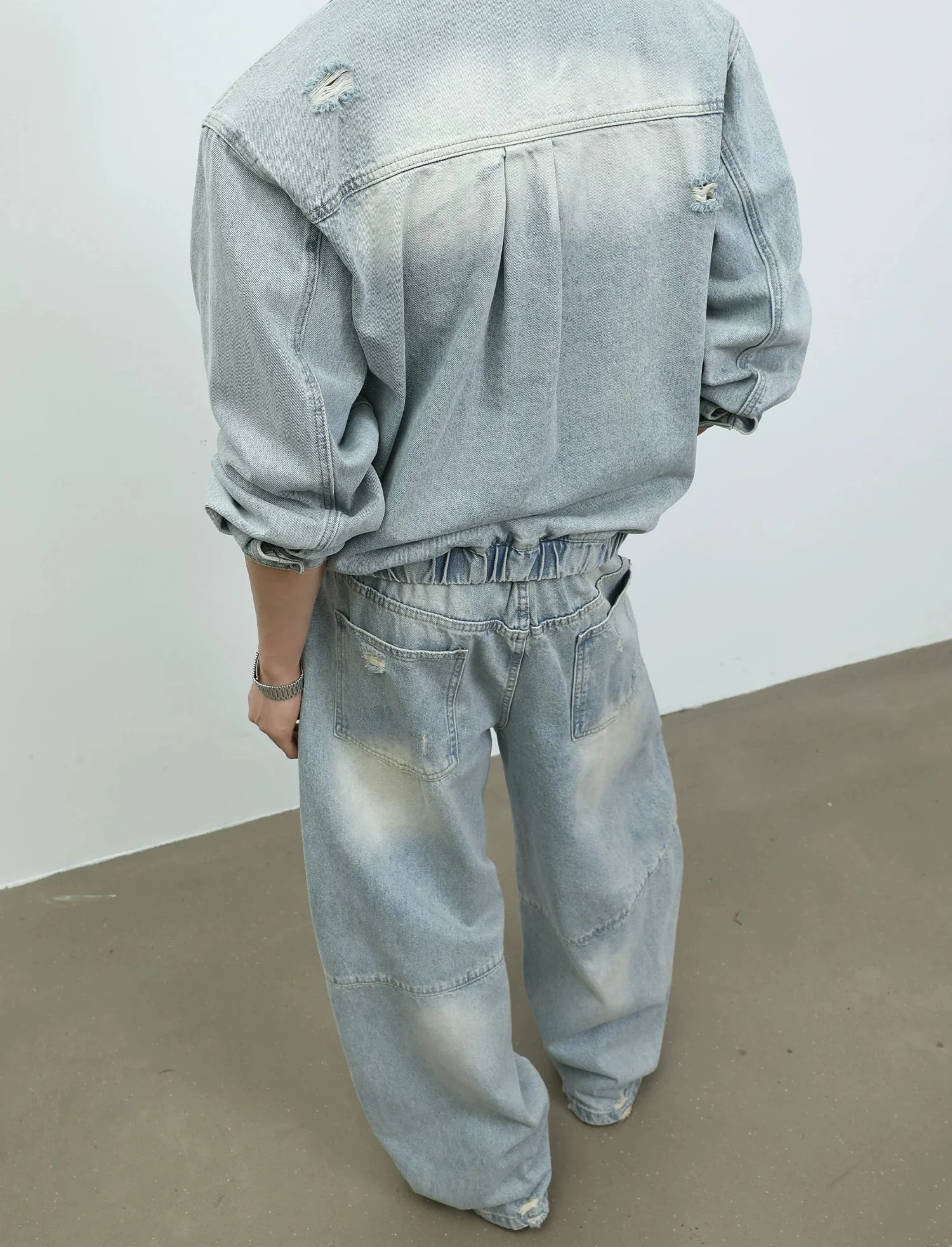 Distressed Denim Jacket and Wide-Leg Pants - Image 8