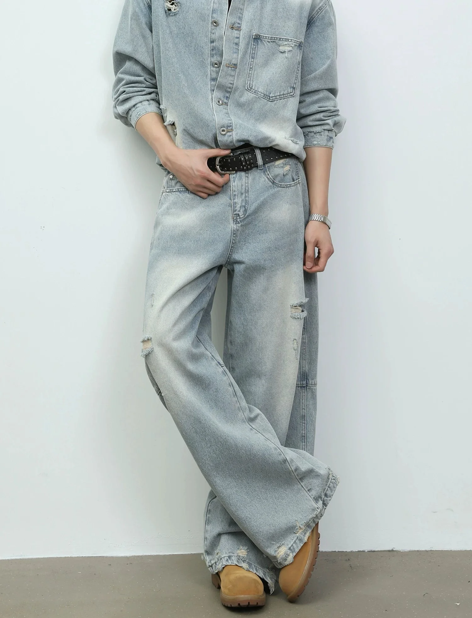 Distressed Denim Jacket and Wide-Leg Pants - Image 9
